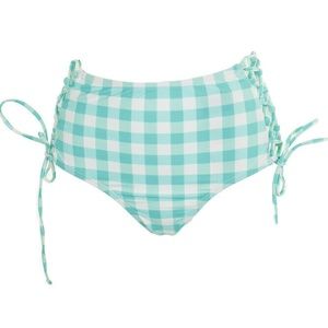 Check High-Waist Lace-Up Bikini Bottom